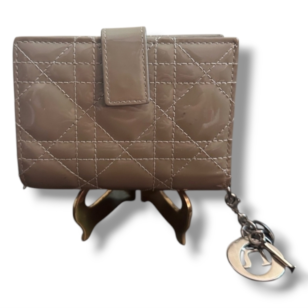 Christian Dior Cannage Lady Dior Lotus Patent Wallet